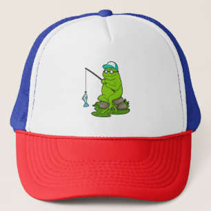 Frog as Fisher with Fishing rod & Fish Trucker Hat