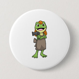 Frog as Hairdresser with Hairdryer 3 Inch Round Button