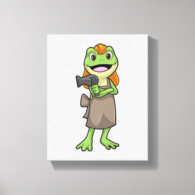 Frog as Hairdresser with Hairdryer Canvas Print (Front)
