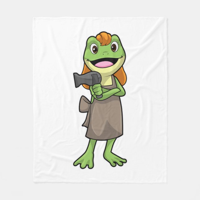 Frog as Hairdresser with Hairdryer Fleece Blanket (Front)