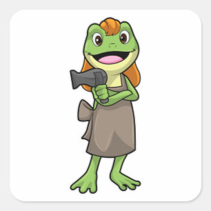 Frog as Hairdresser with Hairdryer Square Sticker