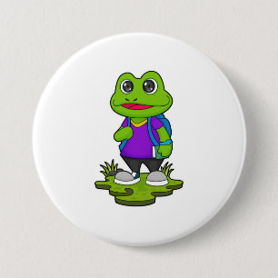 Frog as Hiker with Backpack 3 Inch Round Button