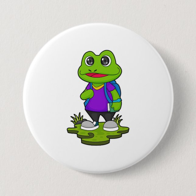 Frog as Hiker with Backpack 3 Inch Round Button (Front)