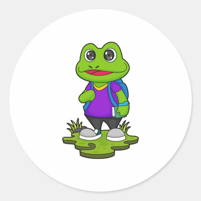 Frog as Hiker with Backpack Classic Round Sticker (Front)