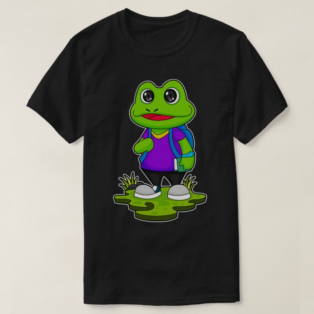 Frog as Hiker with Backpack T-Shirt (Design Front)