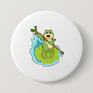 Frog as Hiker with Stick 3 Inch Round Button