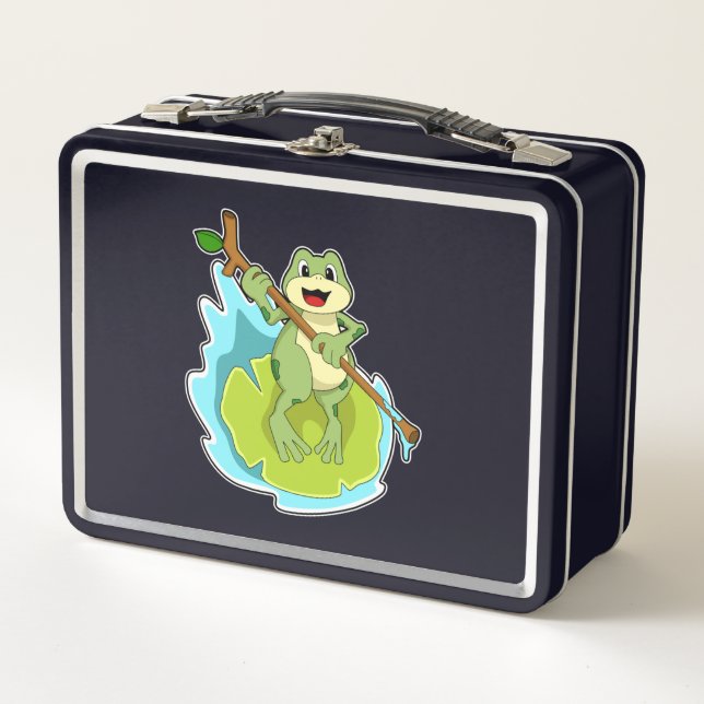 Frog as Hiker with Stick Metal Lunch Box (Front)
