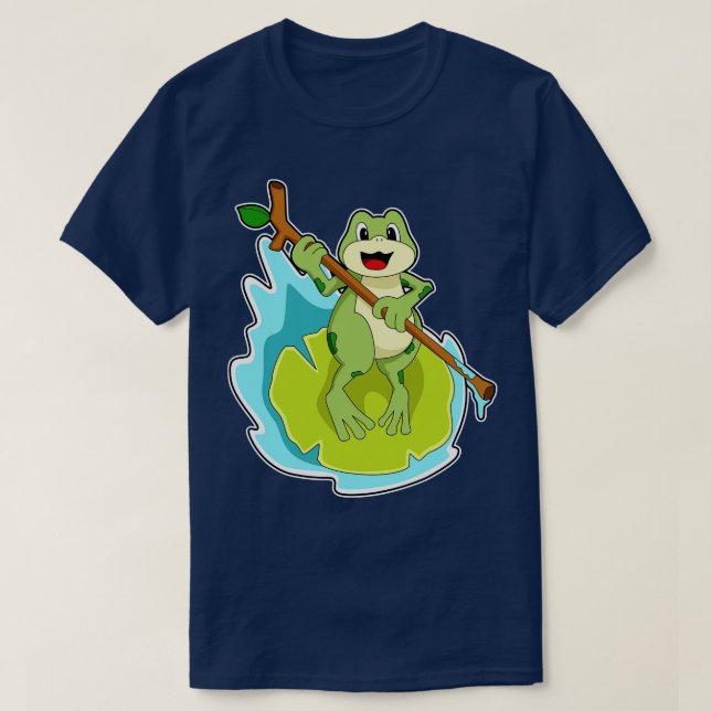 Frog as Hiker with Stick T-Shirt (Design Front)