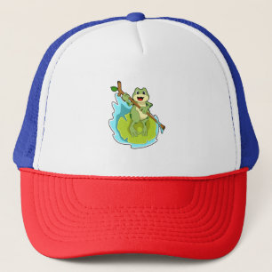 Frog as Hiker with Stick Trucker Hat