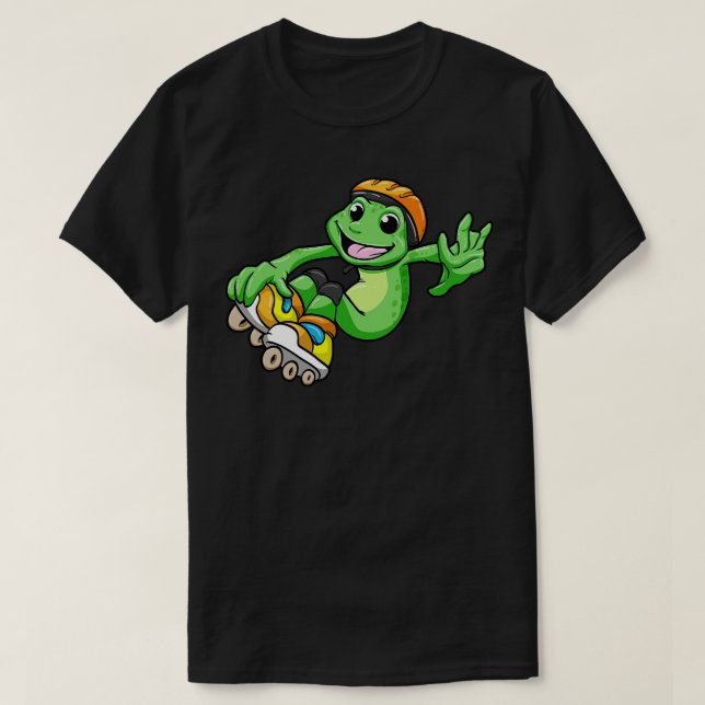 Frog as Inline Skater with Inline Skates and Helme T-Shirt (Design Front)