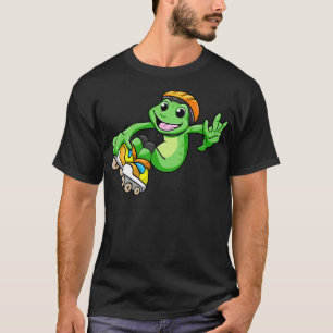Frog as Inline Skater with Inline Skates and Helme T-Shirt