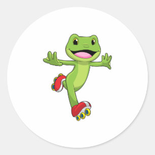Frog as Inline skater with Roller skates Classic Round Sticker