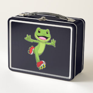 Frog as Inline skater with Roller skates Metal Lunch Box