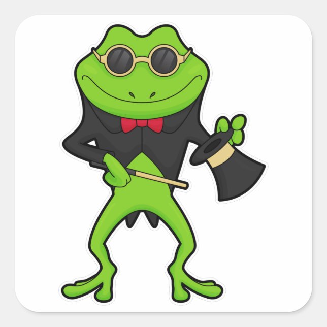 Frog as Magician with Magic wand & Hat Square Sticker (Front)