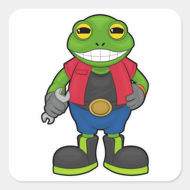 Frog as Mechanic with Spanner Square Sticker (Front)
