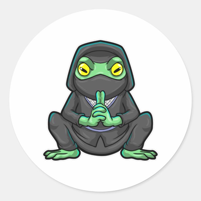 Frog as Ninja in black Classic Round Sticker (Front)