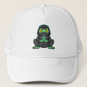 Frog as Ninja in black Trucker Hat