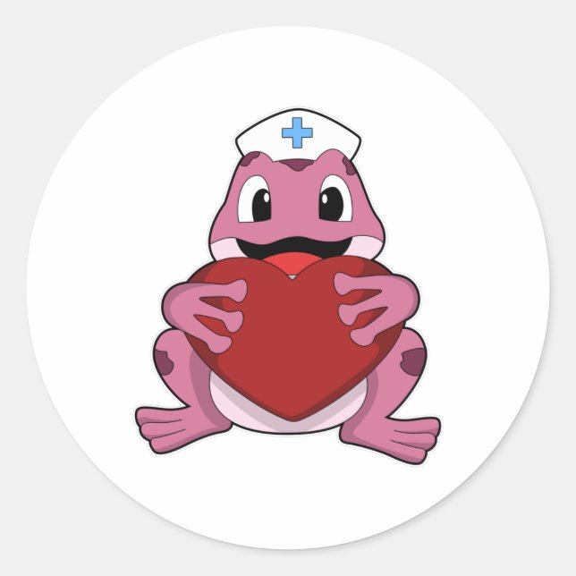 Frog as Nurse with Heart Classic Round Sticker (Front)
