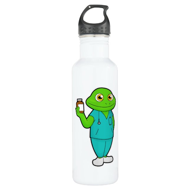 Frog as Nurse with Medicine & Stethoscope 710 Ml Water Bottle (Front)