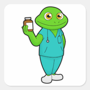 Frog as Nurse with Medicine & Stethoscope Square Sticker