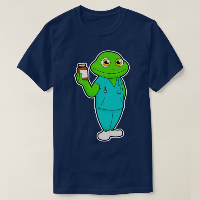 Frog As Nurse With Medicine  Stethoscope  T-Shirt (Design Front)
