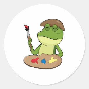 Frog as Painter with Brush & Paint Classic Round Sticker