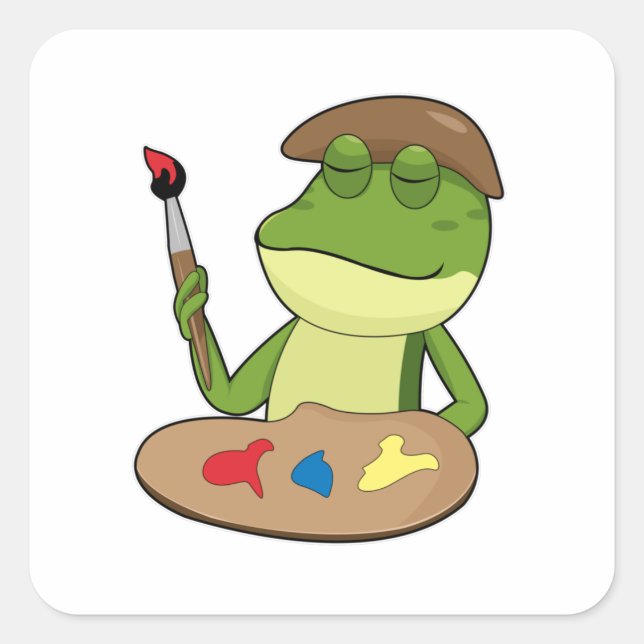Frog as Painter with Brush & Paint Square Sticker (Front)