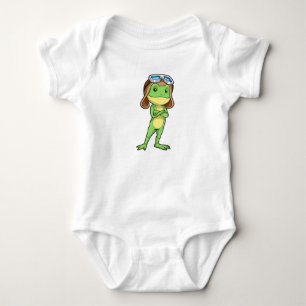 Frog as Pilot with Hat & Glasses Baby Bodysuit