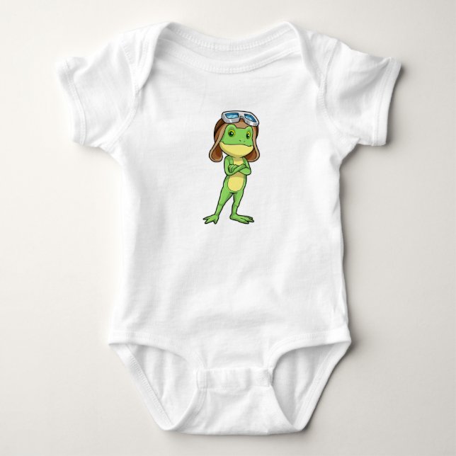 Frog as Pilot with Hat & Glasses Baby Bodysuit (Front)