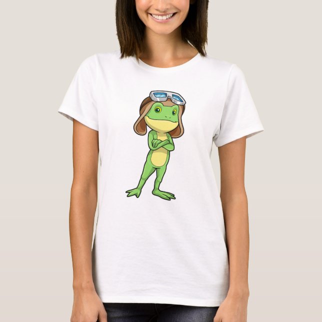 Frog as Pilot with Hat & Glasses T-Shirt (Front)