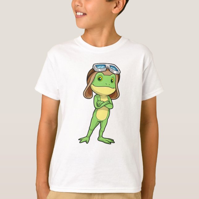 Frog as Pilot with Hat & Glasses T-Shirt (Front)