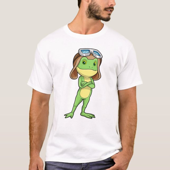 Frog as Pilot with Hat & Glasses T-Shirt (Front)