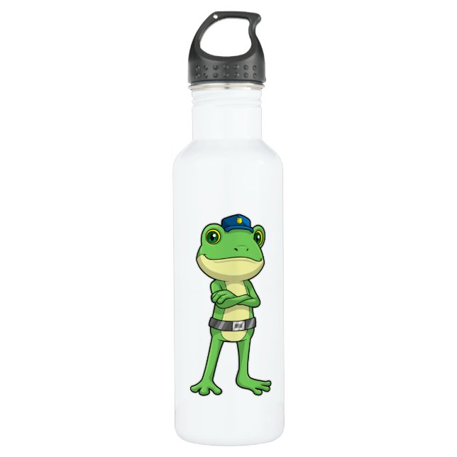 Frog as Police officer with Police hat 710 Ml Water Bottle (Front)