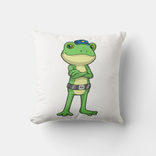 Frog as Police officer with Police hat Throw Pillow