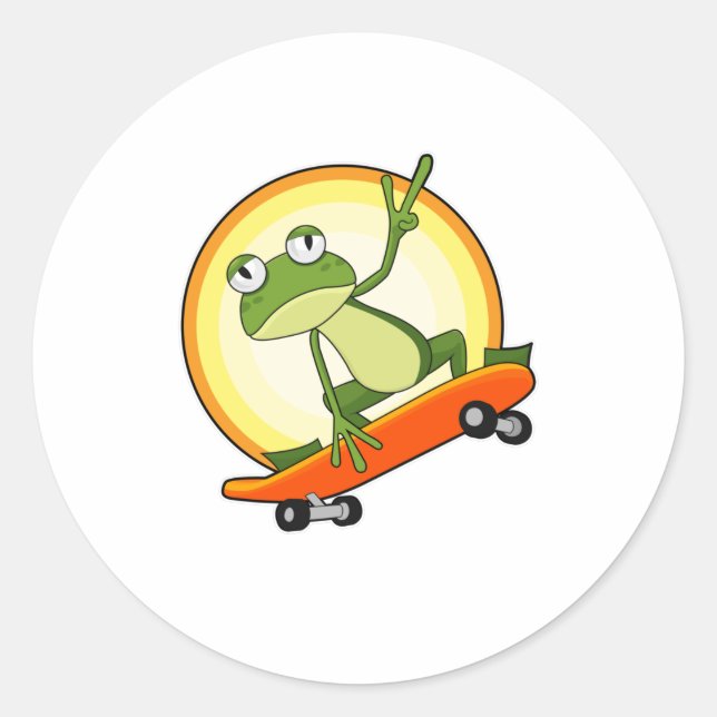 Frog as Skater with Skateboard Classic Round Sticker (Front)