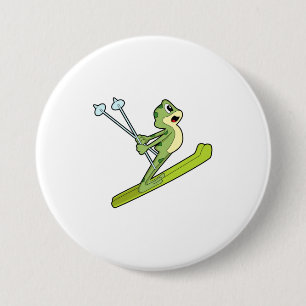 Frog as Ski jumper with Ski.PNG 3 Inch Round Button
