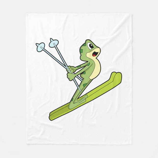 Frog as Ski jumper with Ski.PNG Fleece Blanket (Front)
