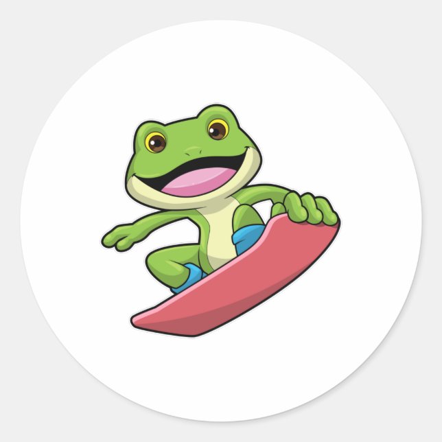 Frog as Snowboarder with Snowboard Classic Round Sticker (Front)