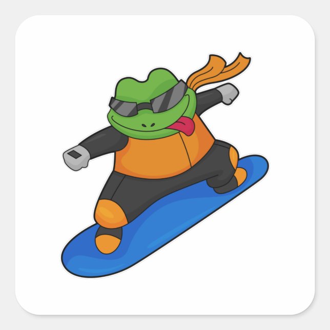 Frog as Snowobarder with Snowboard Square Sticker (Front)