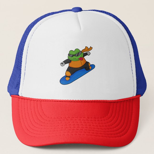 Frog as Snowobarder with Snowboard Trucker Hat (Front)