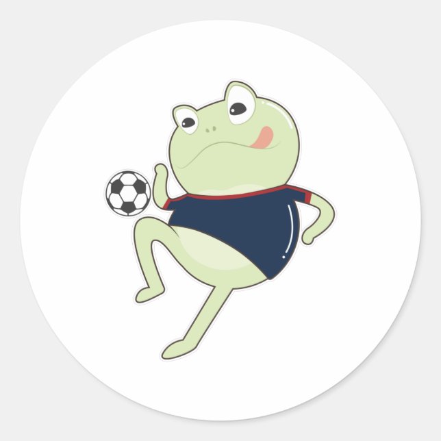 Frog as Soccer player with Soccer ball Classic Round Sticker (Front)