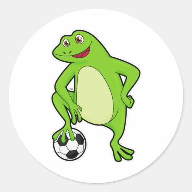 Frog as Soccer player with Soccer ball Classic Round Sticker (Front)