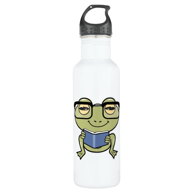 Frog as Student with Book 710 Ml Water Bottle (Front)