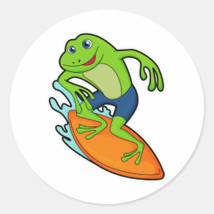 Frog as Surfer with Surfboard Classic Round Sticker