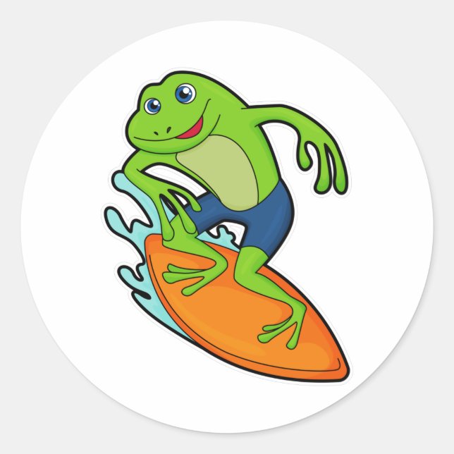 Frog as Surfer with Surfboard Classic Round Sticker (Front)