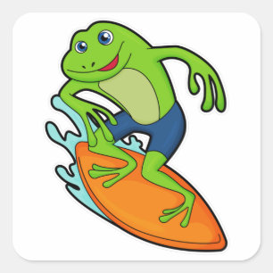 Frog as Surfer with Surfboard Square Sticker