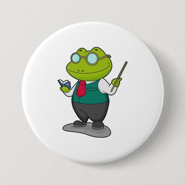 Frog as Teacher with Book 3 Inch Round Button (Front)