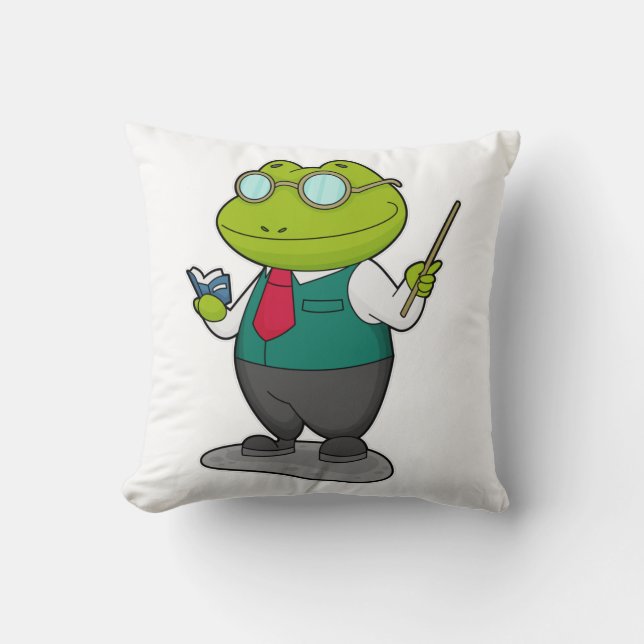 Frog as Teacher with Book Throw Pillow (Front)