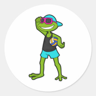Frog as Volleyball player with Volleyball Classic Round Sticker