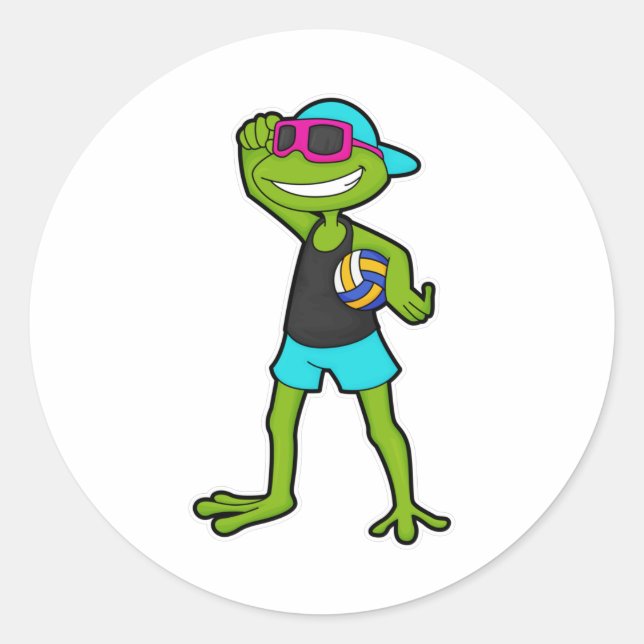 Frog as Volleyball player with Volleyball Classic Round Sticker (Front)